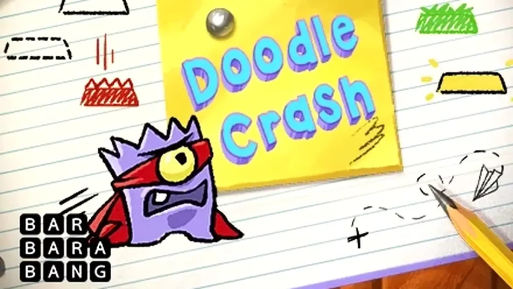 Tampilan antarmuka permainan Doodle Crash yang dinamis