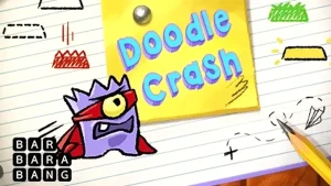 Tampilan antarmuka permainan Doodle Crash yang dinamis