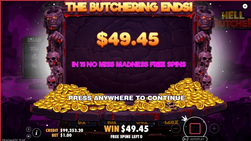 Hell Butcher slot game screen featuring demonic kitchen theme